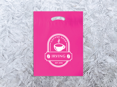 Custom imprinted Plastic Bags for Irving, TX with a local business logo